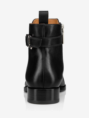 メンズ アンクルブーツ ブラック PUレザー ラウンドトゥ バックルバックストラップ ドレスチェルシーブーツ