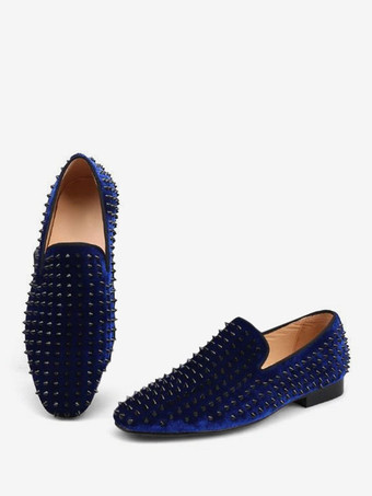 メンズ ローファー シューズ スパイク リベット スクエアトゥ スリッポン プロム パーティー ウェディングシューズ