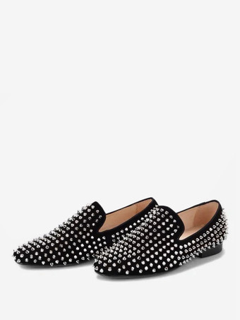 Mens Black Spike Loafers Prom Party Wedding Shoes Party Prom Party Wedding  Shoes with Riverts - Milanoo.com