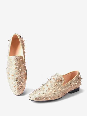 Mocassini da uomo con rivetti pantofole in velluto giallo oro slip-on punta tonda tomaia in pelle scamosciata per balli di fine anno feste e matrimoni