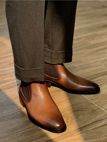 メンズブーツ チェルシーブーツ ブラック 牛革 ポインテッドトゥ プロム ホームカミング パーティーシューズ