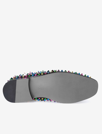 メンズ ブラック スパイク リベット ローファー ラウンドトゥ スリッポン プロム パーティー ウェディングシューズ