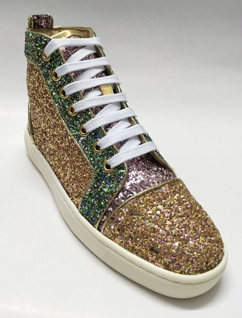 メンズ ゴールド スパンコール ハイトップ レースアップ スニーカー プロム ホームカミング パーティー シューズ