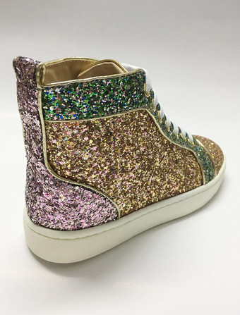 メンズ ゴールド スパンコール ハイトップ レースアップ スニーカー プロム ホームカミング パーティー シューズ