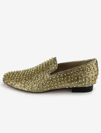 メンズリベットローファースパイクローヒールスリッポンペニーシューズ結婚式やプロムパーティーに最適