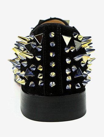 Milanoo メンズ ブラック グリッター ローファー プロム パーティー ウェディング シューズ スパイクリベット付き 2025