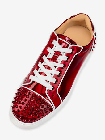 メンズ メタリック レッド グリッター ラウンドトゥ レースアップ スニーカー