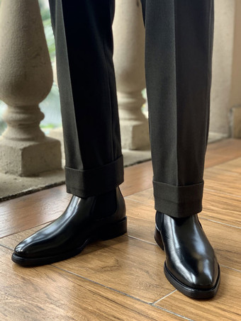 メンズブーツ チェルシーブーツ ブラック 牛革 ポインテッドトゥ プロム ホームカミング パーティーシューズ