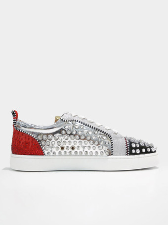 メンズスニーカー ブラック シルバー 楽しいコミック ラウンドトゥ リベット レースアップシューズ