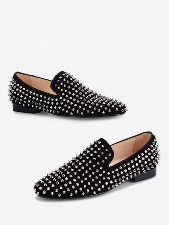 メンズ ローファー シューズ スパイク リベット スクエアトゥ スリッポン プロム パーティー ウェディングシューズ