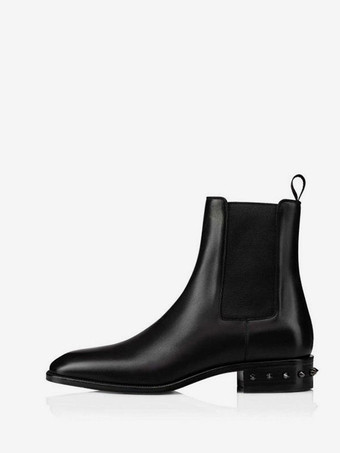 Men's Chelsea Boots Black Square Toe Ankle Prom Spikes Heel Boots