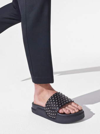 ユニセックス フラットスパイク ビアンコ ブラック プラットフォーム スライドサンダル