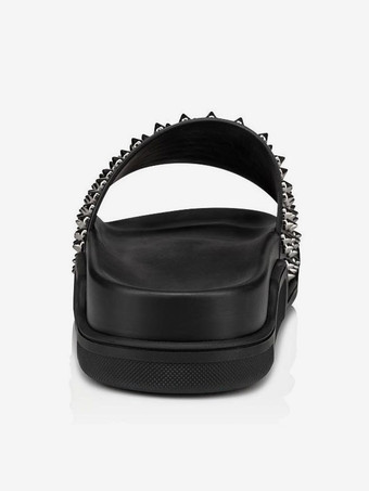 ユニセックス フラットスパイク ビアンコ ブラック プラットフォーム スライドサンダル