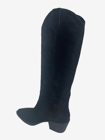 Suede Western Boots Simple Puppy Heel Knee High Boots