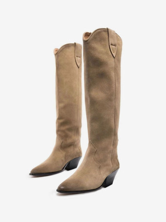 Suede Western Boots Simple Puppy Heel Knee High Boots