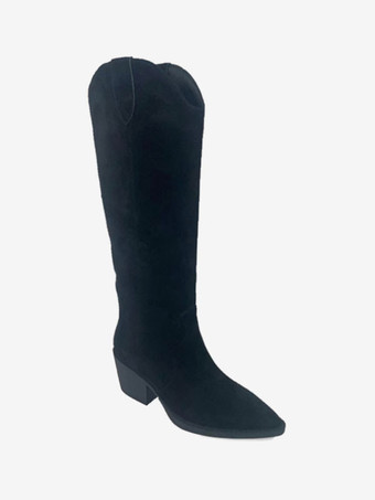 Suede Western Boots Simple Puppy Heel Knee High Boots