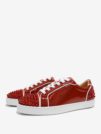 メンズ メタリック レッド グリッター ラウンドトゥ レースアップ スニーカー
