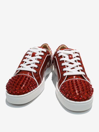 メンズ メタリック レッド グリッター ラウンドトゥ レースアップ スニーカー