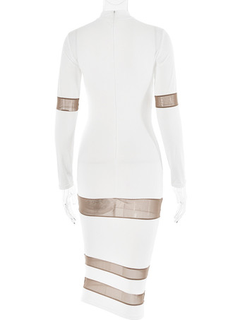 メッシュ パッチワーク ドレス 長袖 シースルー パーティー ボディコン ドレス