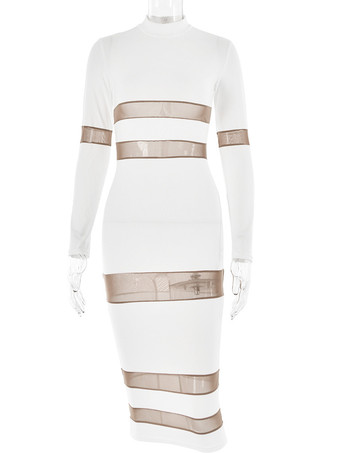 メッシュ パッチワーク ドレス 長袖 シースルー パーティー ボディコン ドレス