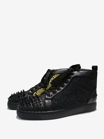 Mens Holographic Rhinestones High Top Prom Party Sneakers Shoes with Spikes  - Milanoo.com