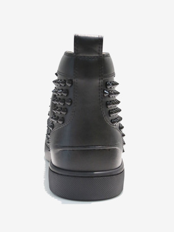 メンズ ブラック スパイクリベット ラウンドトゥ レースアップ スニーカー