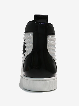 メンズ ブラック＆ホワイト ハイトップ スニーカー スパイク付き