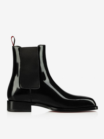 Botas de hombre Chelsea Plain Smooth Pu cuero Fiesta de graduación Botines con punta cuadrada negros