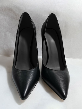 レディース向けブラックハイヒール ポインテッドトゥ スティレットヒールパンプス