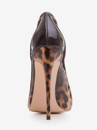 女性のハイヒール指摘つま先ヒョウプリントスティレットヒールヌードハイヒールの靴