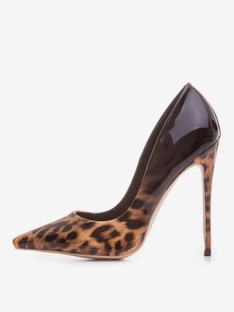 女性のハイヒール指摘つま先ヒョウプリントスティレットヒールヌードハイヒールの靴