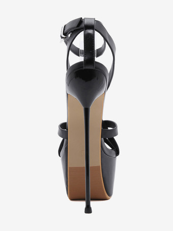 女性のセクシーなサンダルブラックPUレザーアーモンドつま先レースアップスチレットヒールセクシーな靴 ポールダンスシューズ