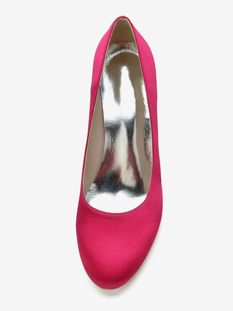 女性パンプスチャンキーヒールハンドメイドロートップサテンホワイトPUレザーヒール