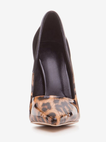 女性のハイヒール指摘つま先ヒョウプリントスティレットヒールヌードハイヒールの靴