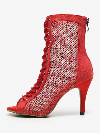 女性のブーツスティレットヒールメッシュマイクロスエードのぞき見つま先黒セクシーな夏のブーツ