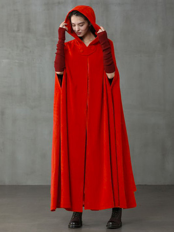 レッド レディースポンチョ フード付き ハンターグリーン ポンチョ フルレングス ケープ