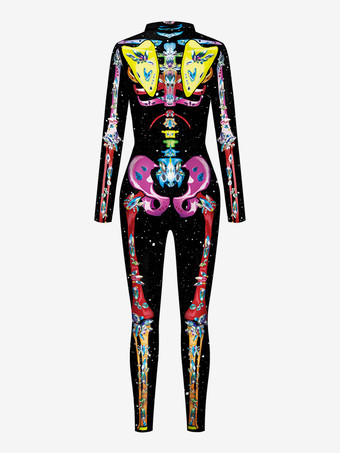 Traje monstruo ajustado Halloween Mono de halloween zentai Mono negro de mujer Leotardo esqueleto Halloween Scary Lycra Spandex Catsuit