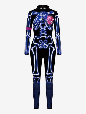 Azul marinoTraje monstruo ajustado Halloween Mono de halloween zentai Mono negro de mujer Leotardo esqueleto Halloween Scary Lycra Spandex Catsuit