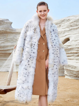 Faux Fur Coats White Animal Print Oversized Women Long Outerwear