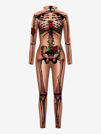 Color nude  Traje monstruo ajustado Halloween Mono de halloween zentai Mono negro de mujer Leotardo esqueleto Halloween Scary Lycra Spandex Catsuit