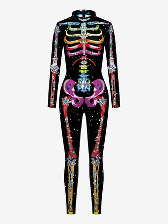 dorado Traje monstruo ajustado Halloween Mono de halloween zentai Mono negro de mujer Leotardo esqueleto Halloween Scary Lycra Spandex Catsuit