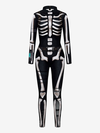 negro Traje monstruo ajustado Halloween Mono de halloween zentai Mono negro de mujer Leotardo esqueleto Halloween Scary Lycra Spandex Catsuit