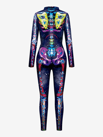 Traje monstruo ajustado Halloween Mono de halloween zentai Mono negro de mujer Leotardo esqueleto Halloween Scary Lycra Spandex Catsuit