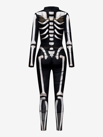 Traje monstruo ajustado Halloween Mono de halloween zentai Mono negro de mujer Leotardo esqueleto Halloween Scary Lycra Spandex Catsuit