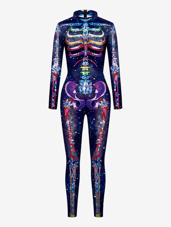 MoradoTraje monstruo ajustado Halloween Mono de halloween zentai Mono negro de mujer Leotardo esqueleto Halloween Scary Lycra Spandex Catsuit