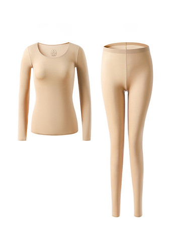 女性用冬の暖かい下着ラウンドネックサーマルベースレイヤー