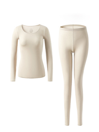 女性用冬の暖かい下着ラウンドネックサーマルベースレイヤー