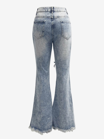 女性のためのブーツカット ジーンズ リップド コットン ロー エッジ ボトムス