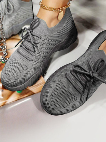 GrisBaskets pour femmes Chaussures de sport Chaussures de sport plates à enfiler à bout rond en maille rose