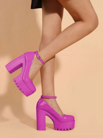 レディースストリートウェアシックなかかととポンプ丸くつま先の分厚いかかと